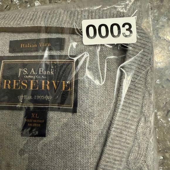 JOS A BANK RESERVE‎ Mens Grey V Neck Italian Yarn Sweater XL Wool Blend - Picture 9 of 9